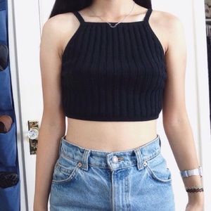 Dark grey ribbed knit cropped tank top